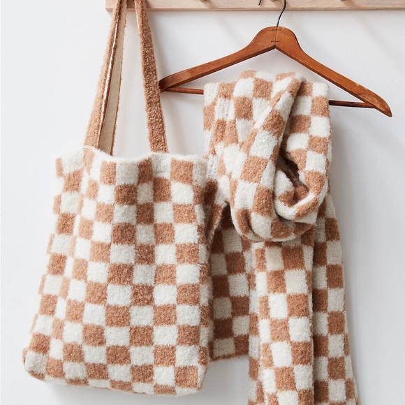 Free People Handbags - NWT Free People Checkers Carry On Scarf set brown/white